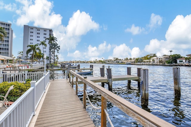 dock area with a water view