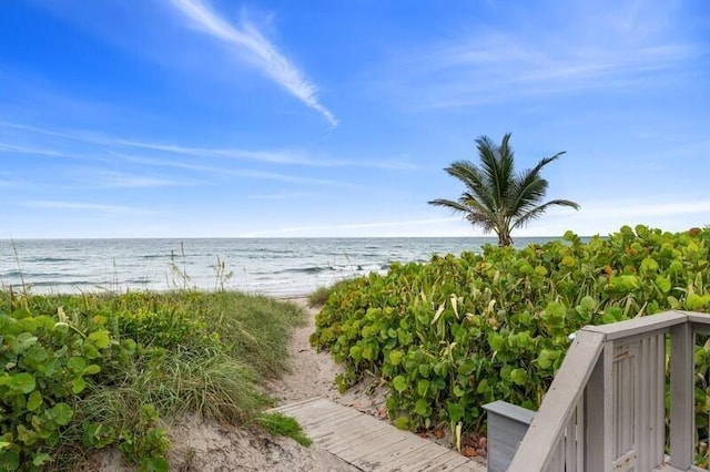 view of water feature with a view of the beach