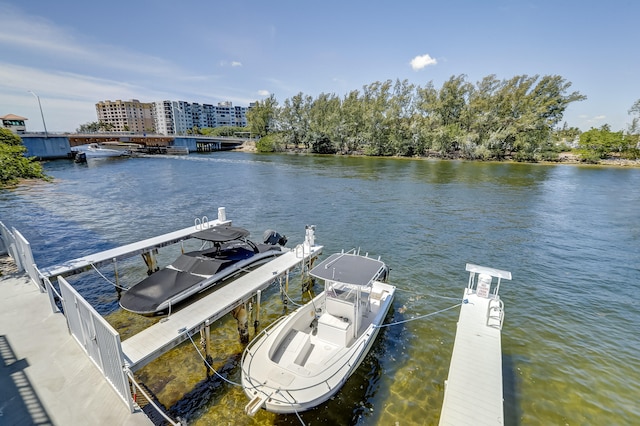 dock area featuring a water view