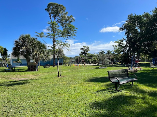 view of property's community featuring a yard and a playground