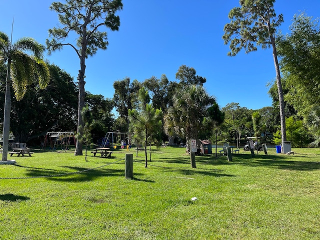 view of community with a playground and a lawn