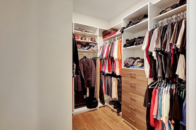 spacious closet with light hardwood / wood-style flooring