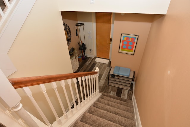 staircase with wood-type flooring