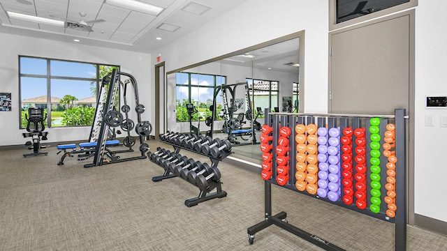 exercise room with carpet