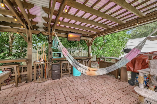 view of patio / terrace with a playground and a pergola