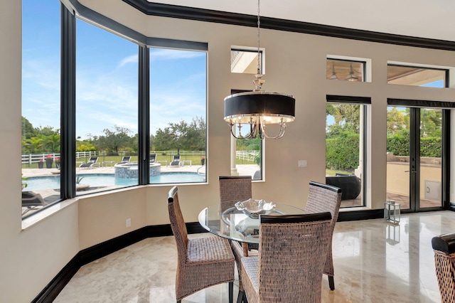 dining room with a chandelier