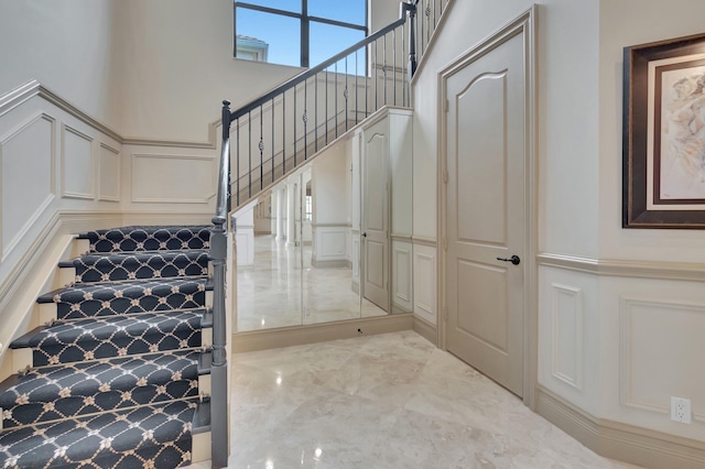 stairs with a high ceiling