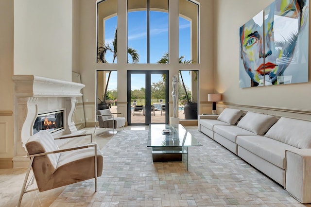 living room featuring french doors