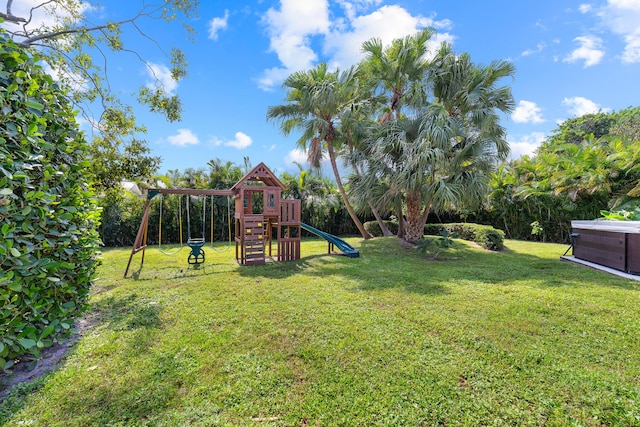 view of yard with a playground
