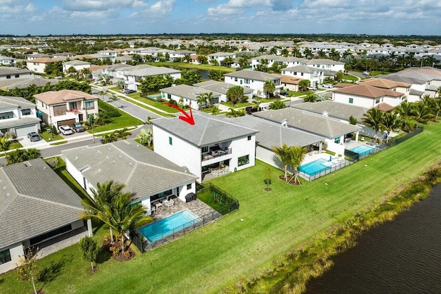 aerial view with a water view