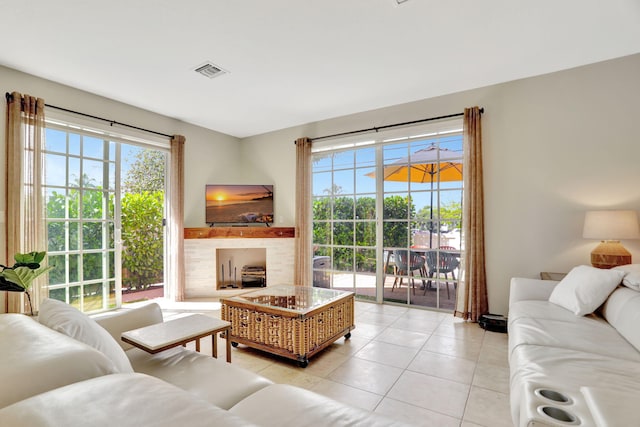 view of tiled living room