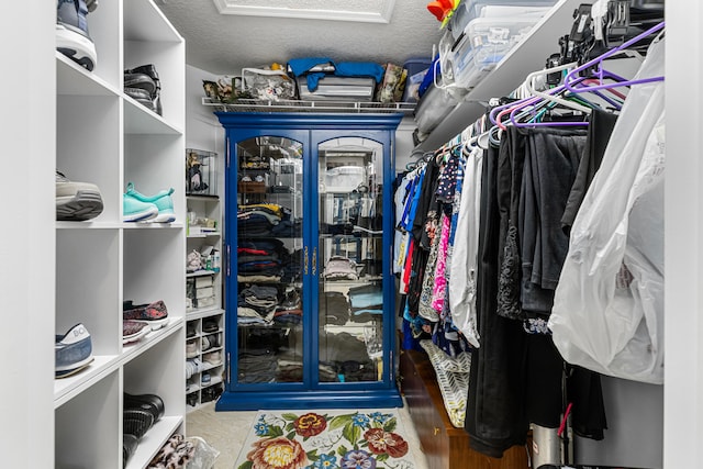 walk in closet with hardwood / wood-style flooring