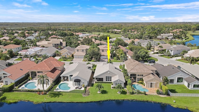 bird's eye view featuring a water view