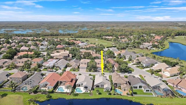 aerial view with a water view