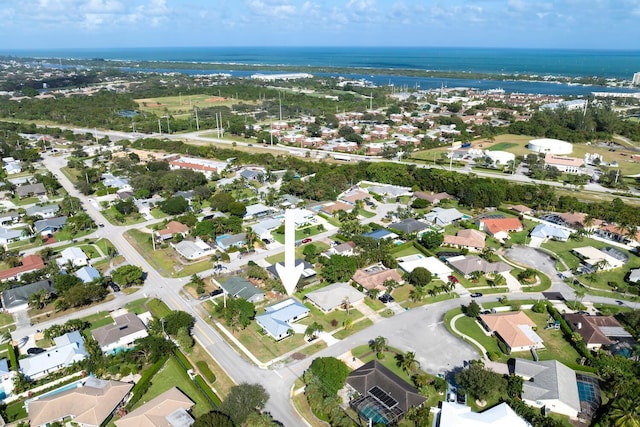 bird's eye view featuring a water view