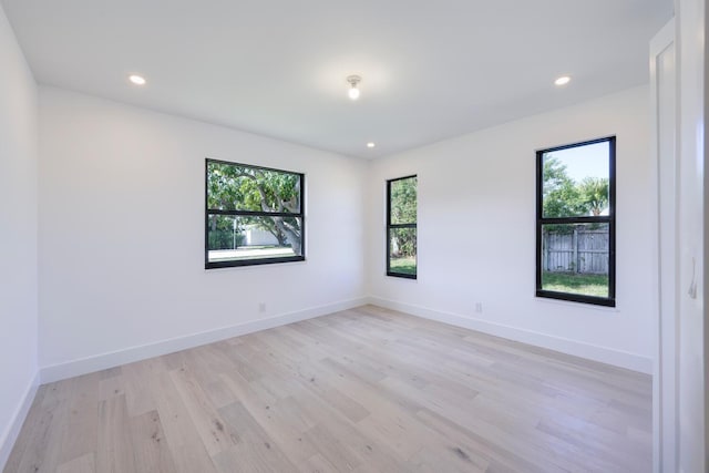 spare room featuring light wood-type flooring and a wealth of natural light