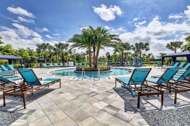 view of swimming pool featuring a patio