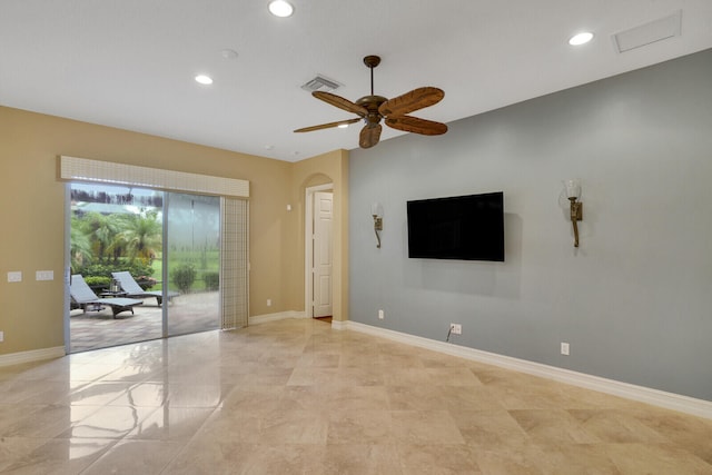 living room with ceiling fan