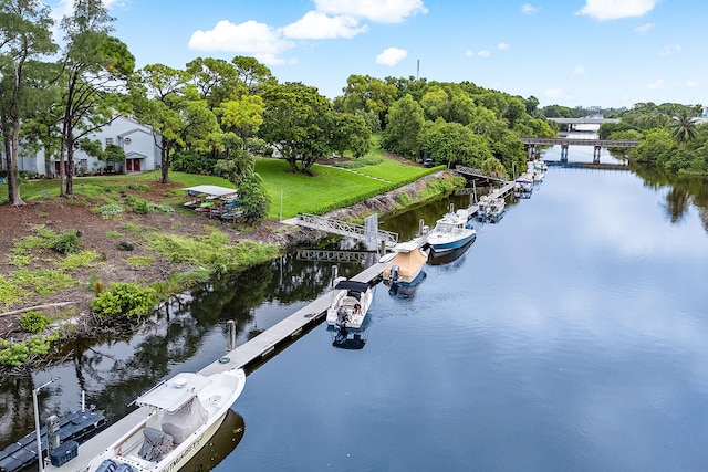 property view of water featuring a boat dock