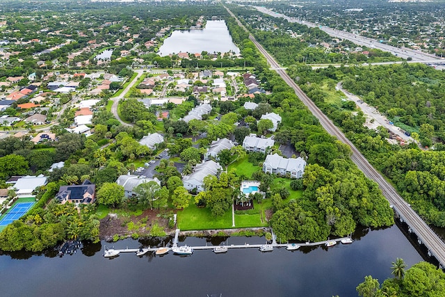 aerial view with a water view