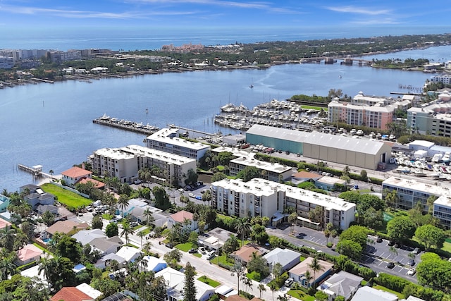 aerial view featuring a water view