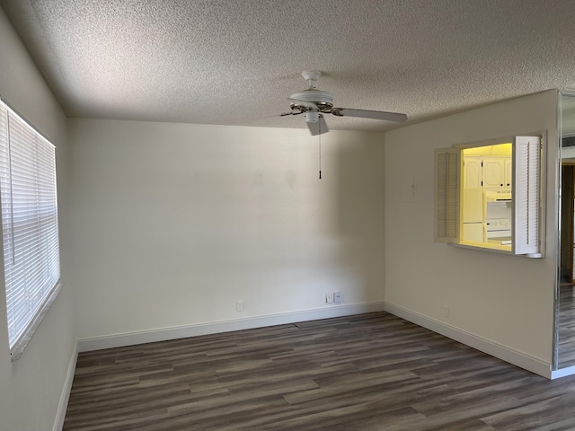 34 Brittany Unit A, Delray Beach, FL 33446 - unfurnished room featuring baseboards, ceiling fan, a textured ceiling, and dark wood-type flooring