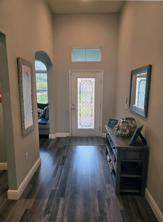 1892 SW Altman Ave, Port Saint Lucie, FL 34953 - entryway featuring baseboards, a towering ceiling, and wood finished floors
