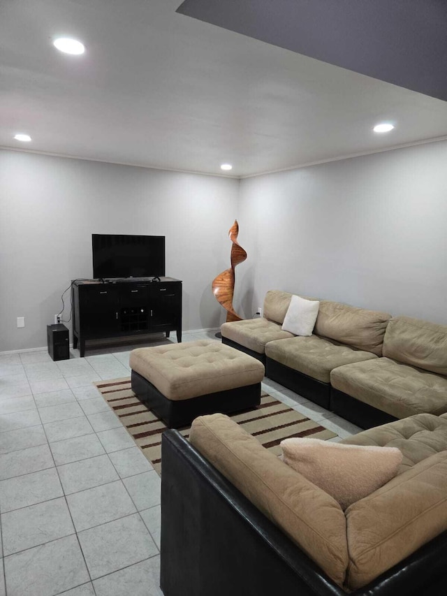 living room with light tile patterned floors