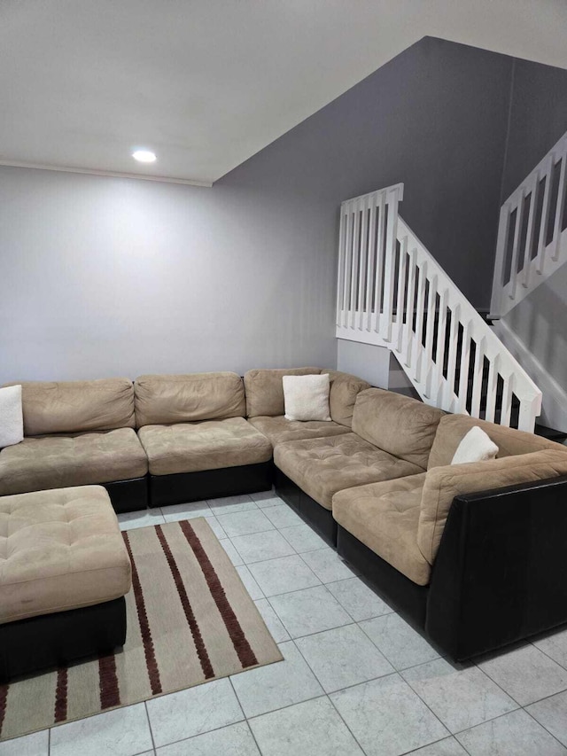 living room featuring light tile patterned floors