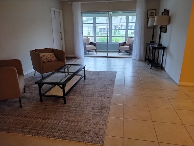 living room with light tile patterned floors