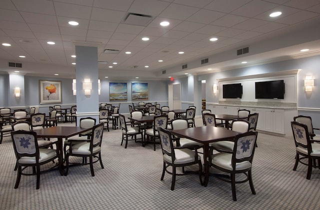 view of carpeted dining area