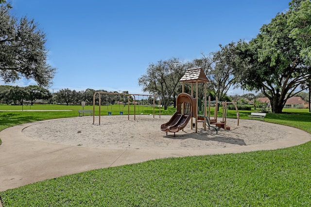 view of play area with a lawn