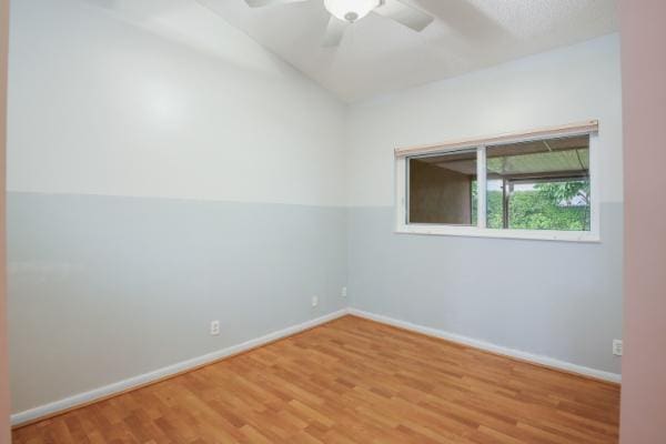 spare room with ceiling fan and wood-type flooring