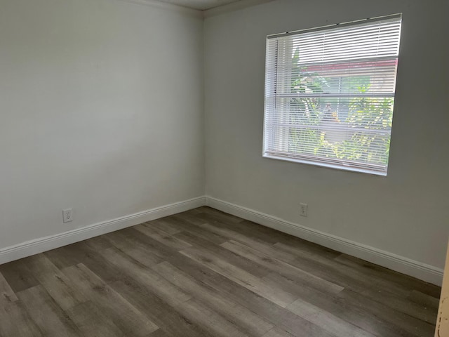 spare room featuring hardwood / wood-style floors and crown molding