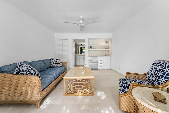 living room with ceiling fan