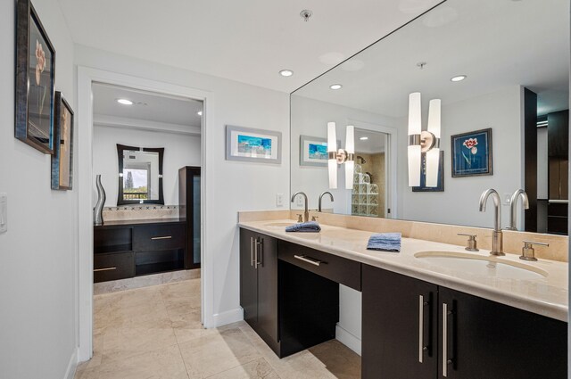 1800 S Ocean Blvd Unit 5C, Boca Raton, FL 33432 - full bathroom featuring recessed lighting, double vanity, and baseboards