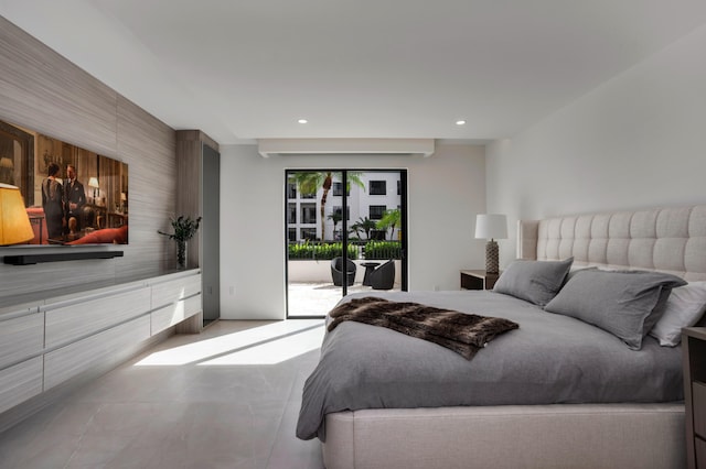 bedroom featuring access to outside and light tile patterned floors