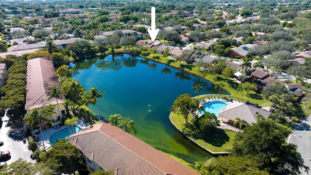 aerial view featuring a water view