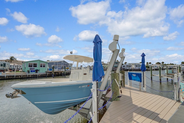 view of dock with a water view