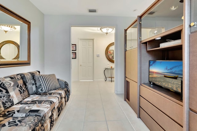 living room featuring light tile patterned flooring