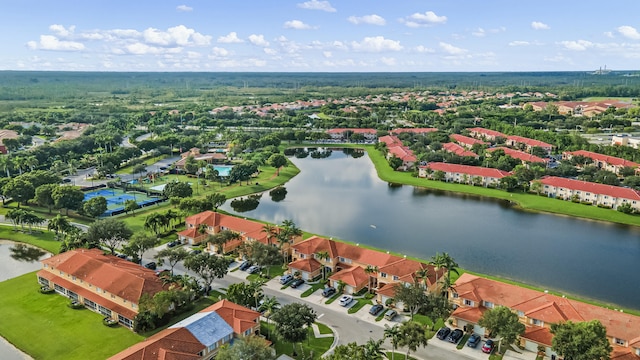 drone / aerial view featuring a water view