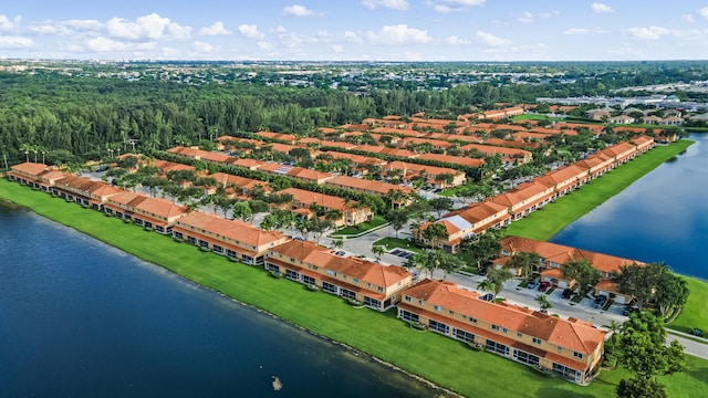 aerial view with a water view