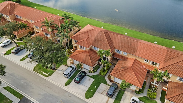 aerial view with a water view