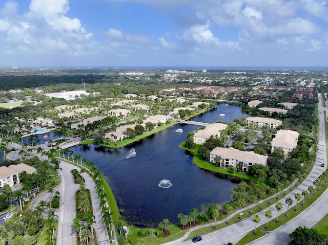 drone / aerial view featuring a water view