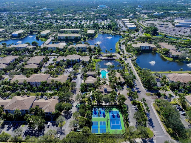 drone / aerial view featuring a water view