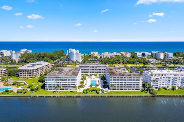 aerial view with a water view