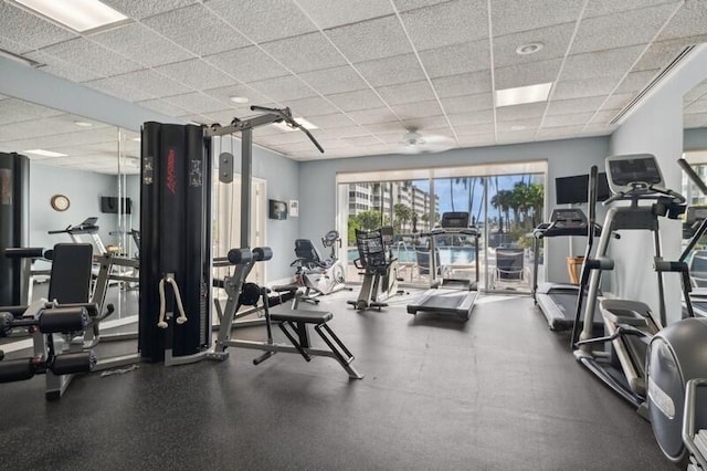 gym with a drop ceiling