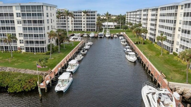 property view of water featuring a dock