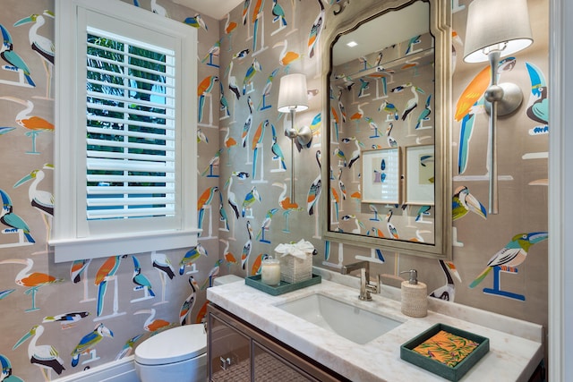 bathroom with vanity, toilet, and plenty of natural light