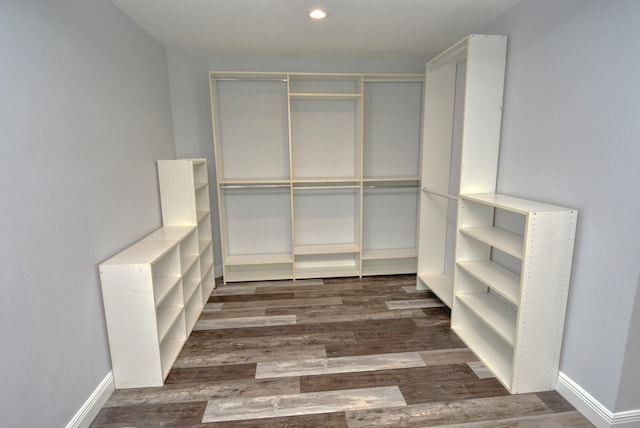 walk in closet featuring dark wood-type flooring